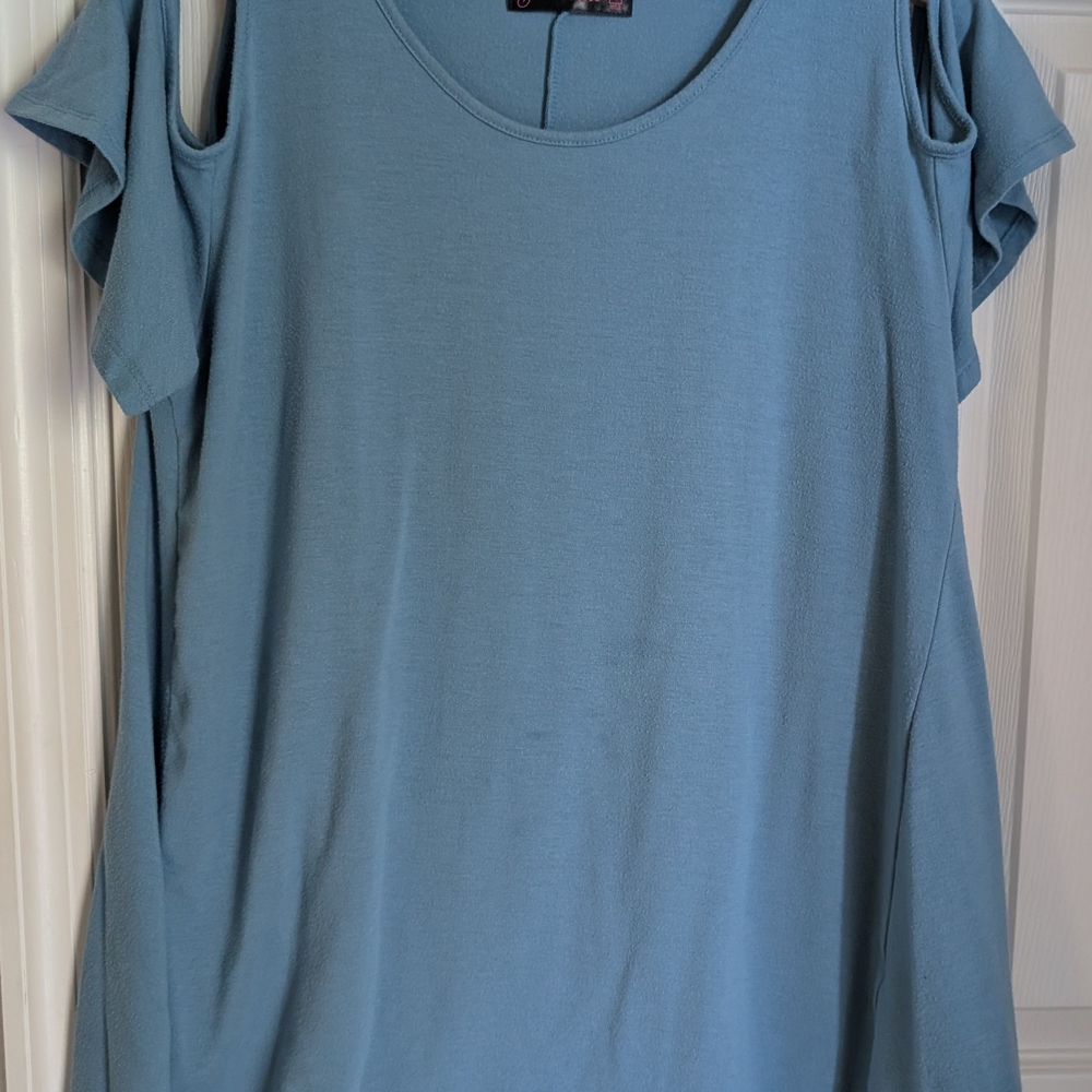 Blue Sleeveless Ruffled Cut-Out Blouse